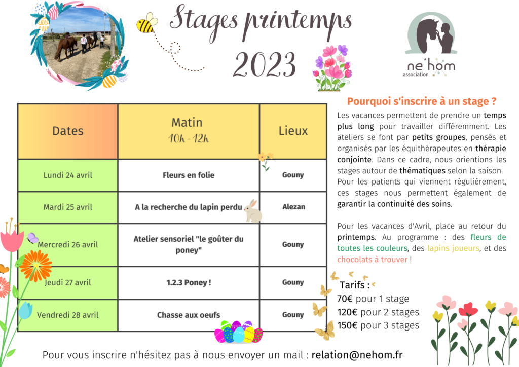 Vacances Avril 2023 Nehom